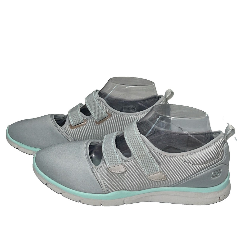 Skechers Gratis Cloud Mary Jane Walking Shoes Gray‎ Mint Memory Foam Women 8.5